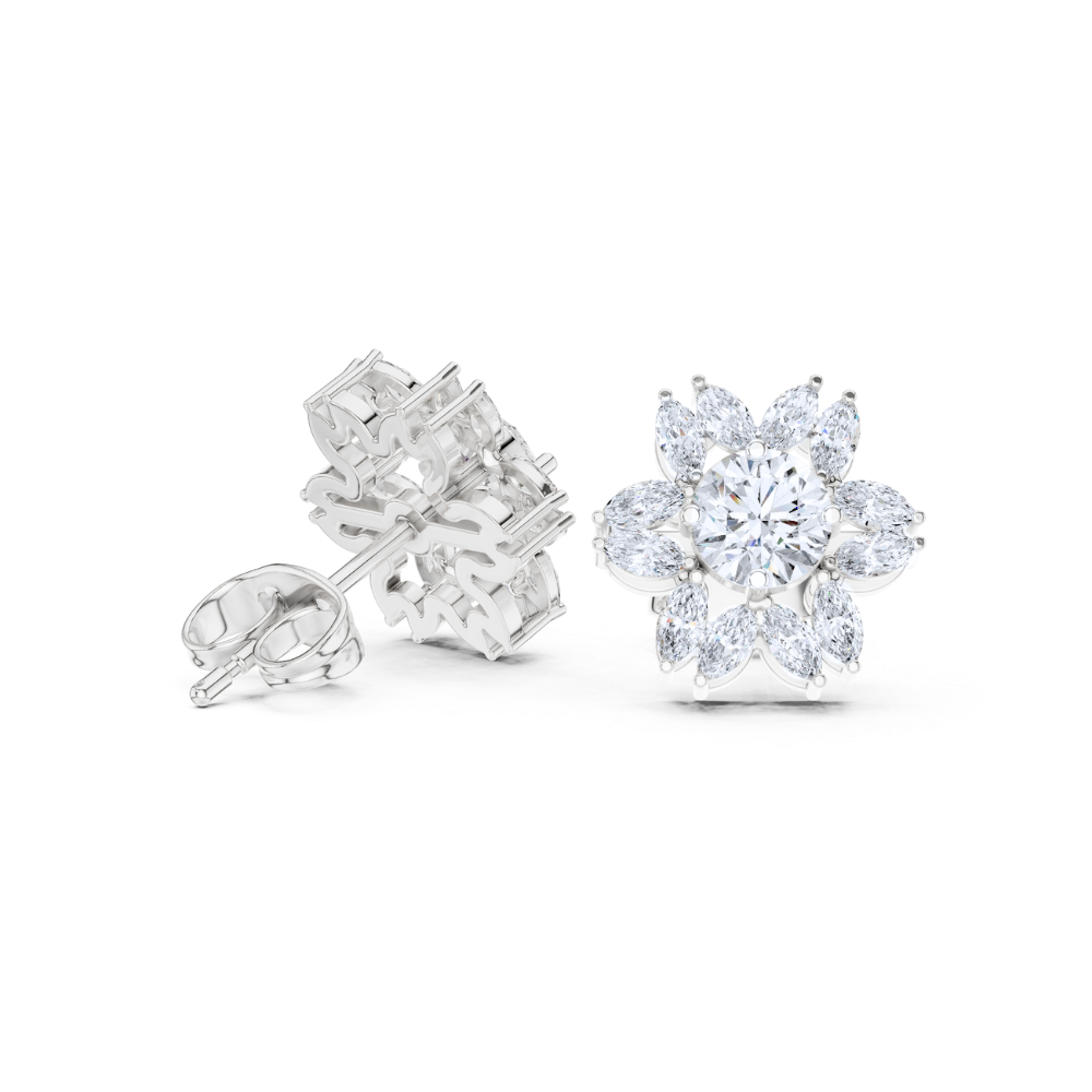 Floral Marquise Diamond Cluster Stud Earrings