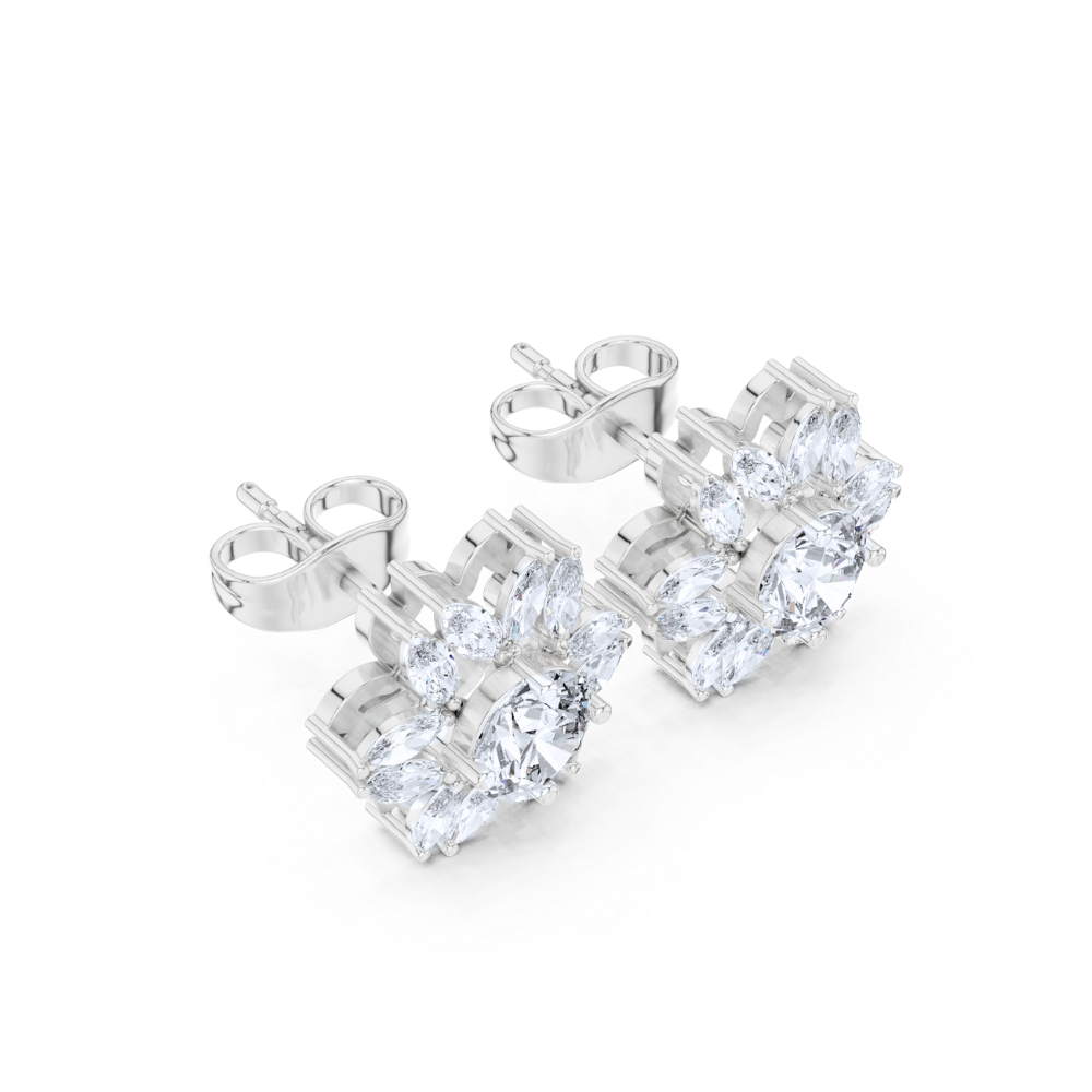 Floral Marquise Diamond Cluster Stud Earrings