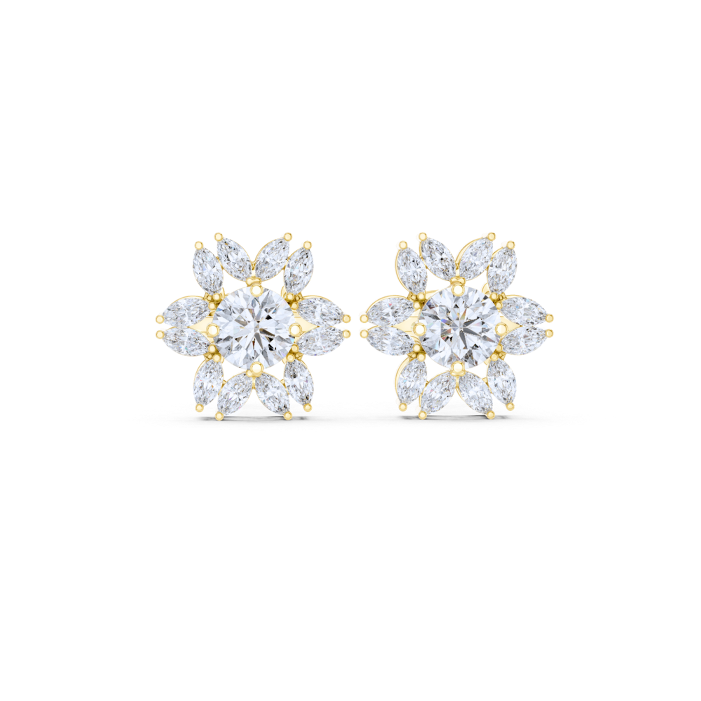 Floral Marquise Diamond Cluster Stud Earrings