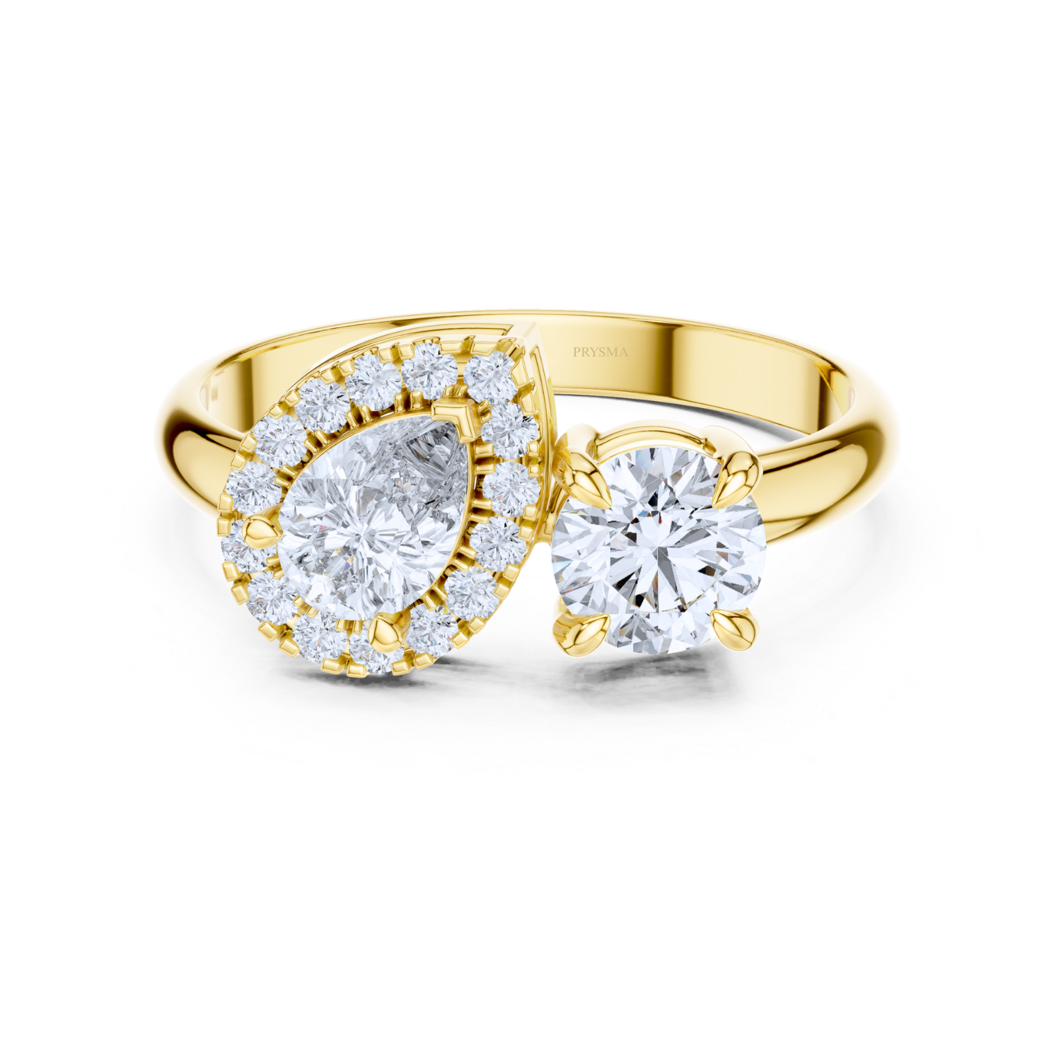 Pear & Round Dual Stone Halo Ring