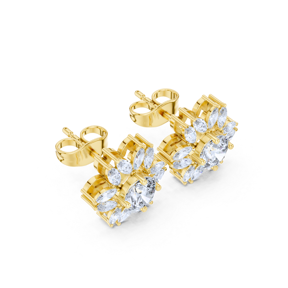 Floral Marquise Diamond Cluster Stud Earrings