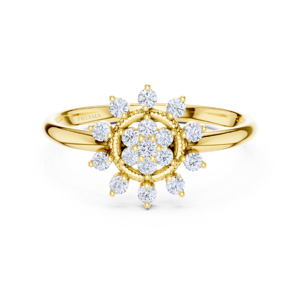 Radiant Halo Sunflower Diamond Ring