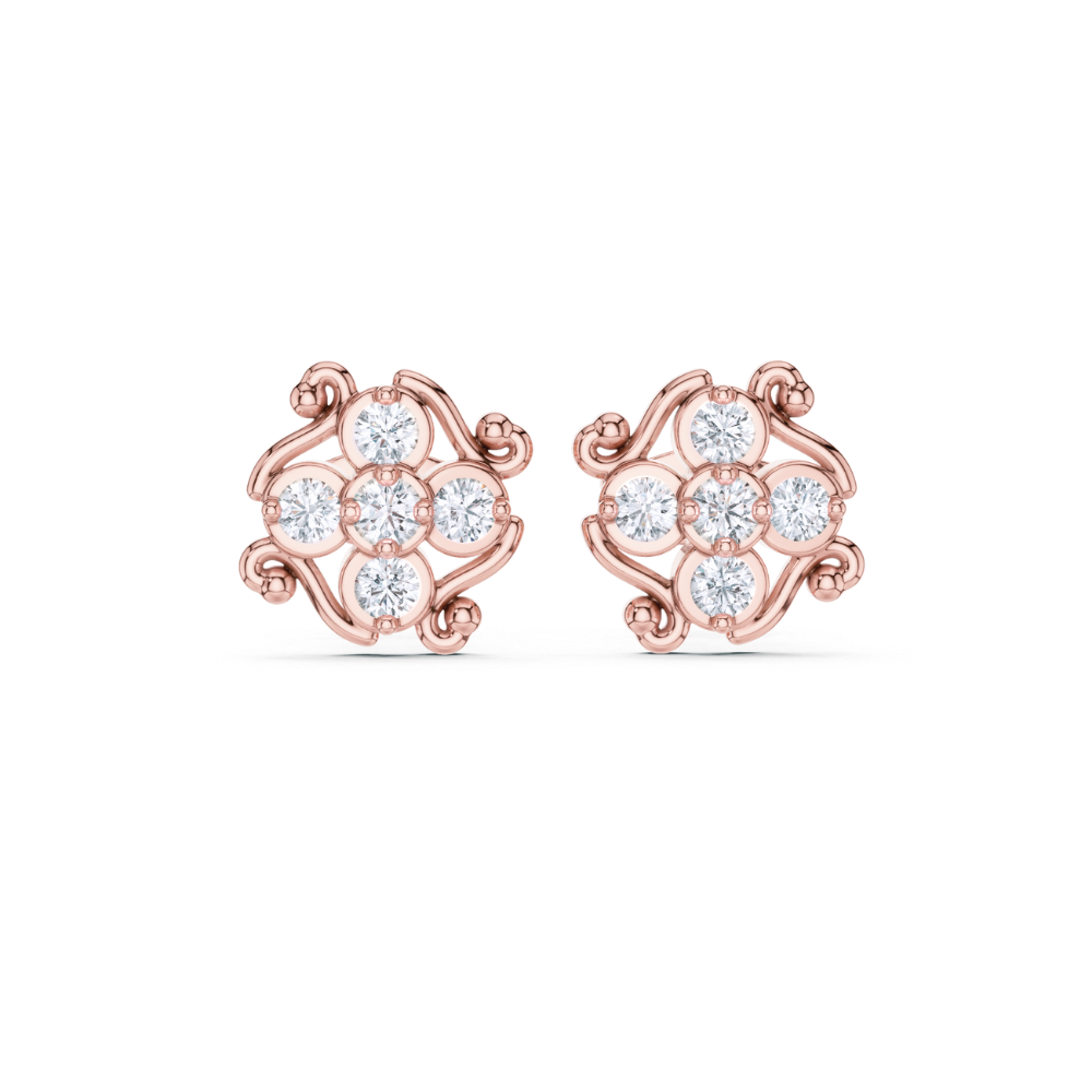 Vintage Swirl Floral Diamond Stud Earrings