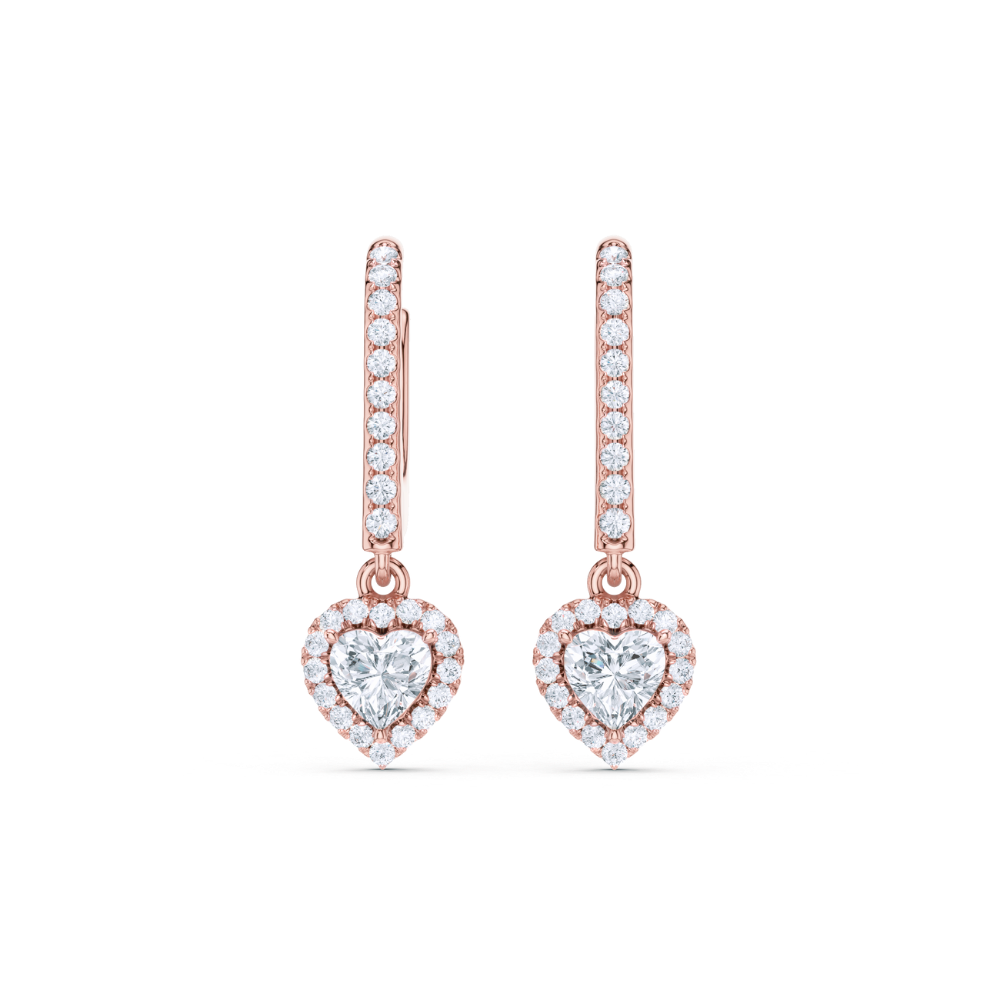 Heart Halo Drop Diamond Earrings