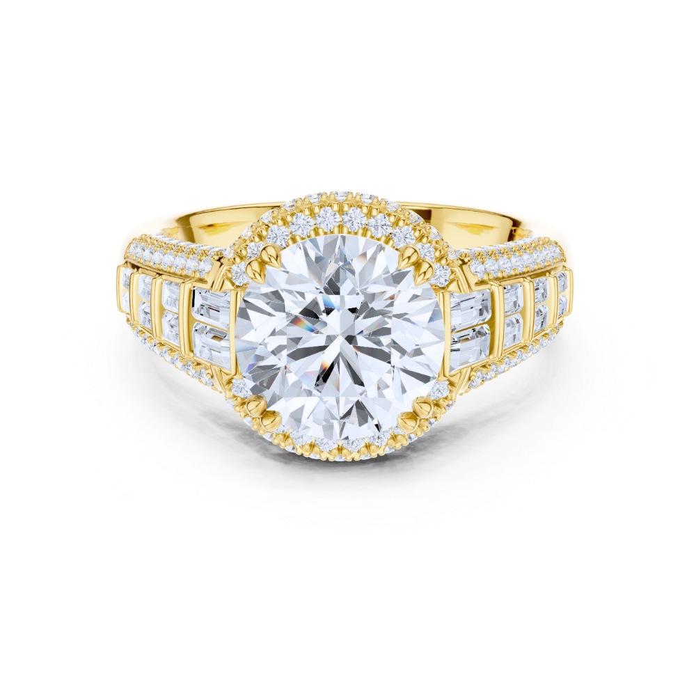 Regal Round Halo Baguette Ring
