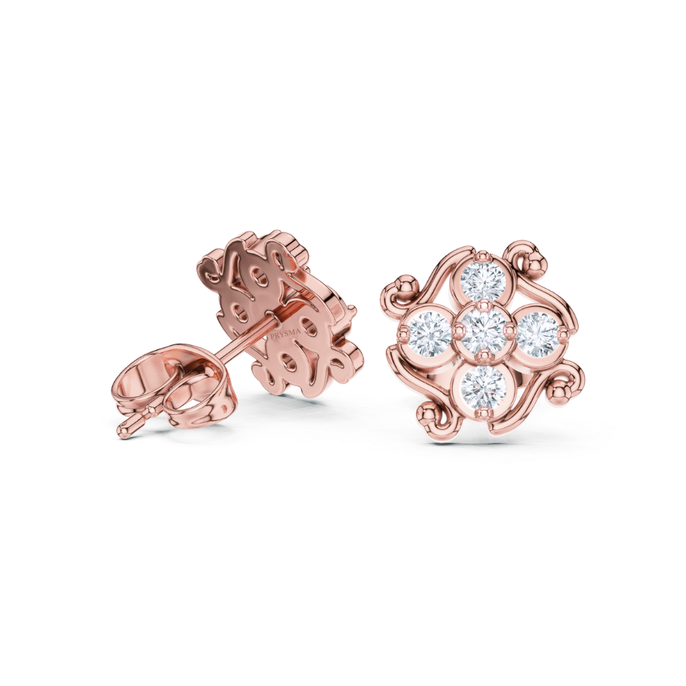 Vintage Swirl Floral Diamond Stud Earrings