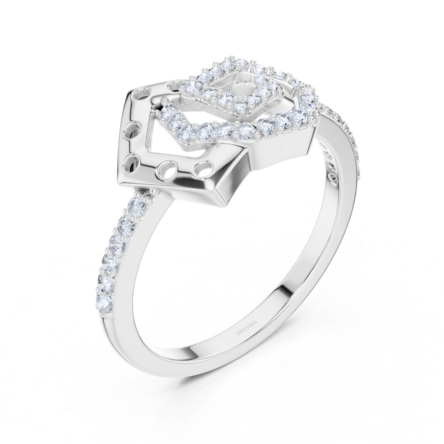 Diamond Halo Shield Ring