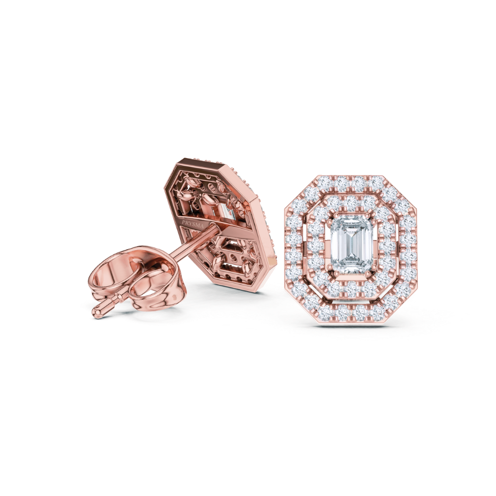 Emerald Radiance Octagon Halo Stud Earrings