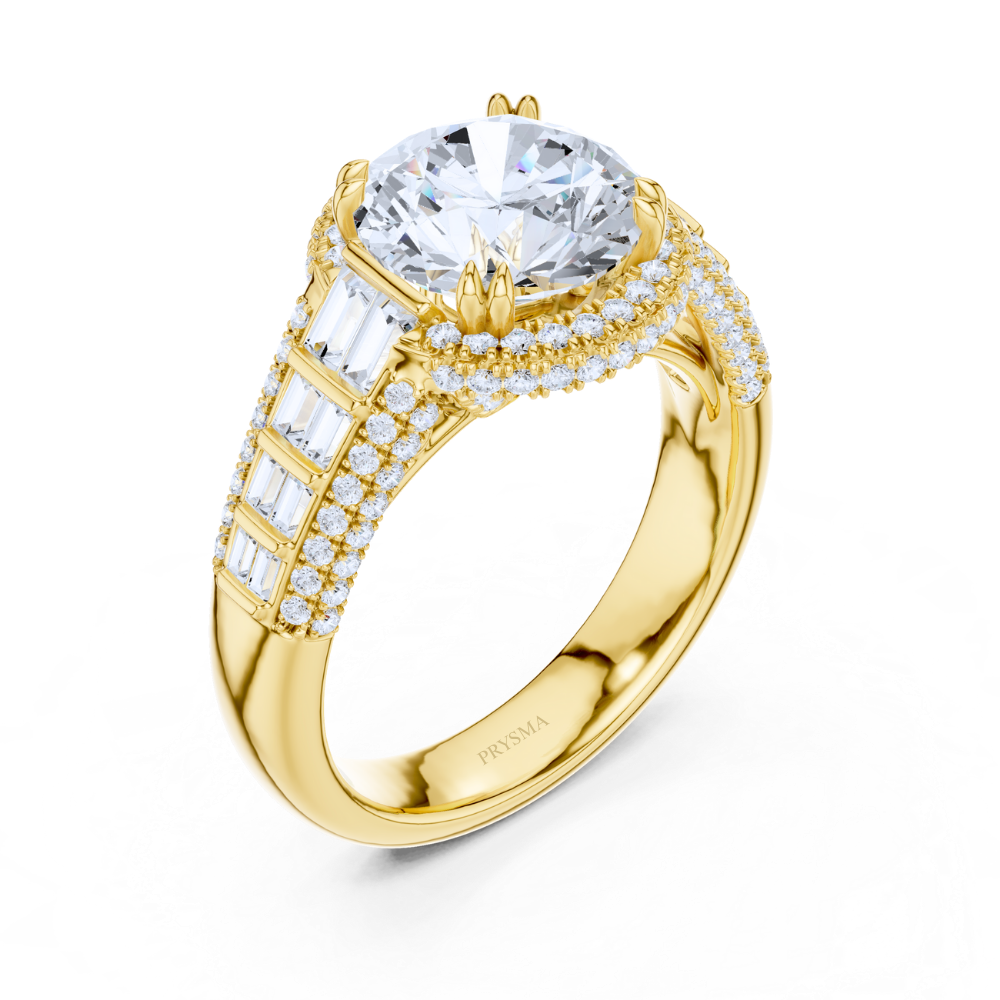 Regal Round Halo Baguette Ring