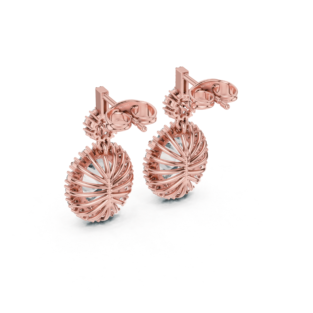 Oval Floral Halo Diamond Dangle Earrings