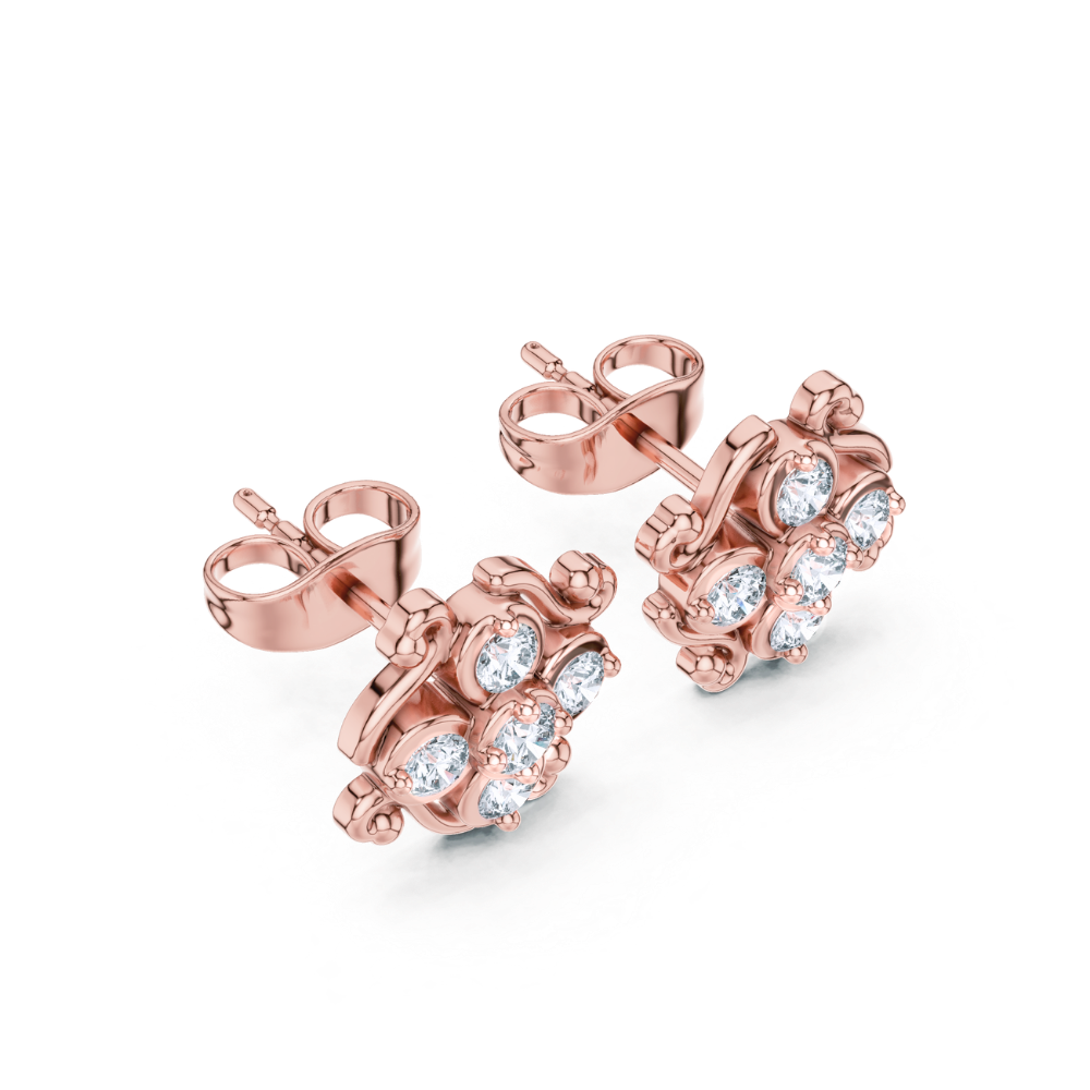 Vintage Swirl Floral Diamond Stud Earrings