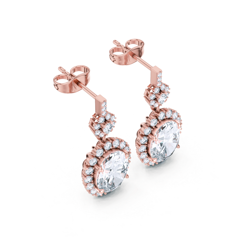 Oval Floral Halo Diamond Dangle Earrings