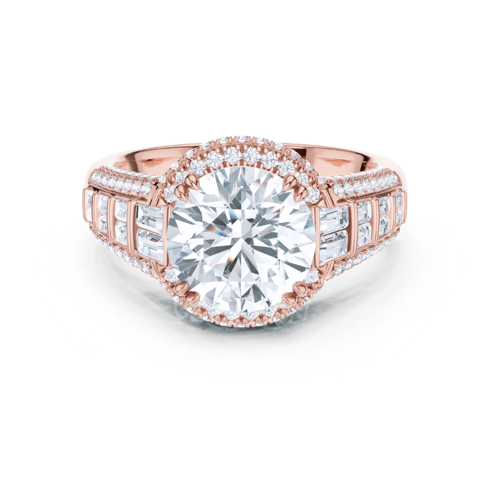 Regal Round Halo Baguette Ring