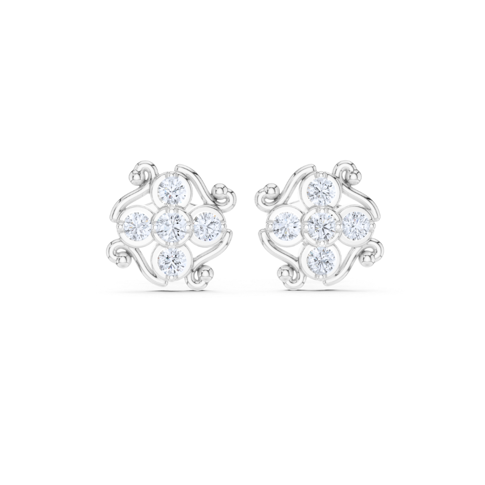Vintage Swirl Floral Diamond Stud Earrings