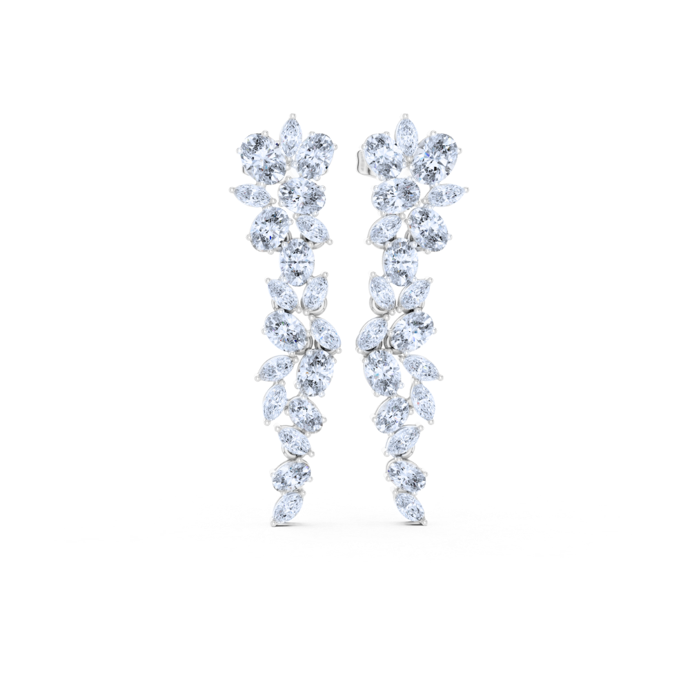 Floral Vine Drop Diamond Earrings