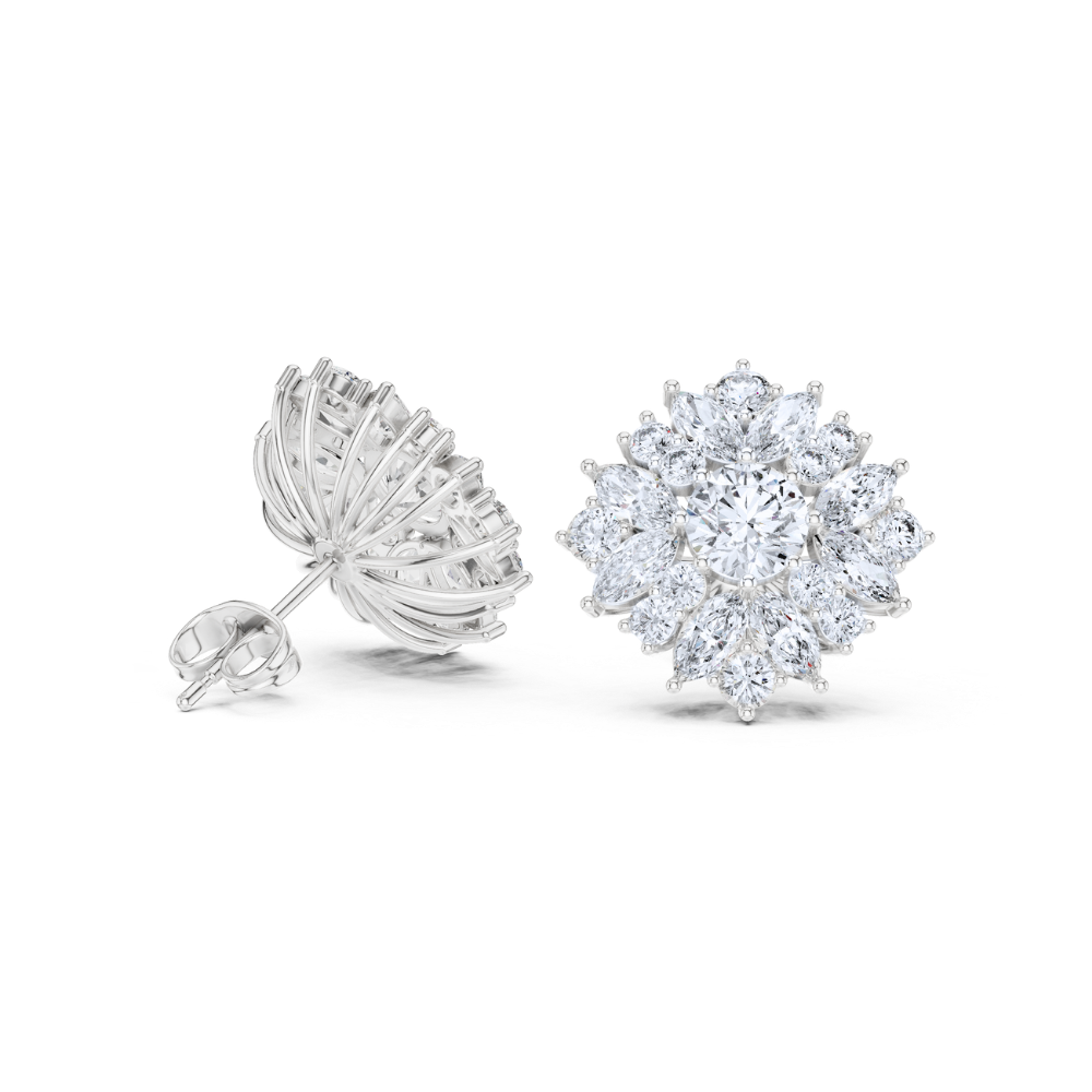 Radiant Bloom Diamond Cluster Earrings