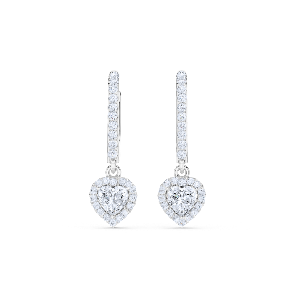 Heart Halo Drop Diamond Earrings