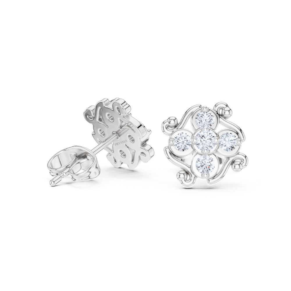 Vintage Swirl Floral Diamond Stud Earrings