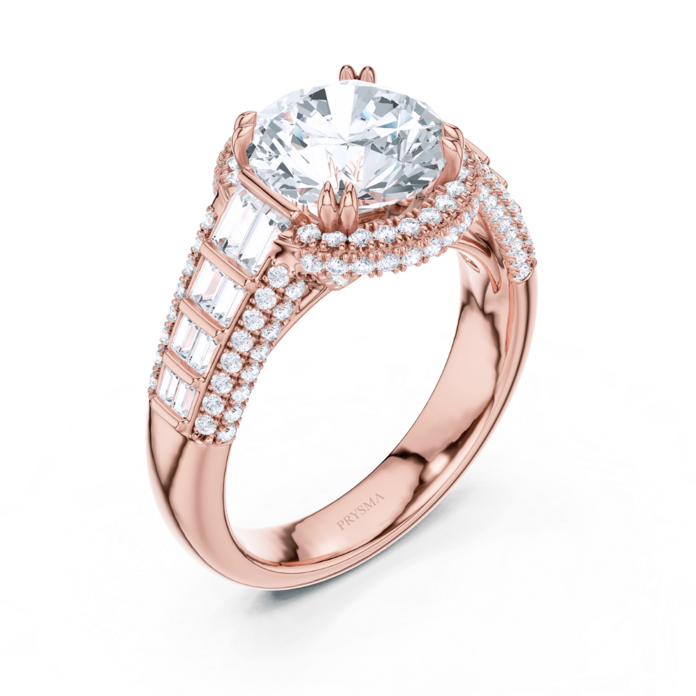 Regal Round Halo Baguette Ring