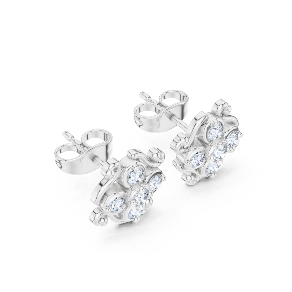 Vintage Swirl Floral Diamond Stud Earrings