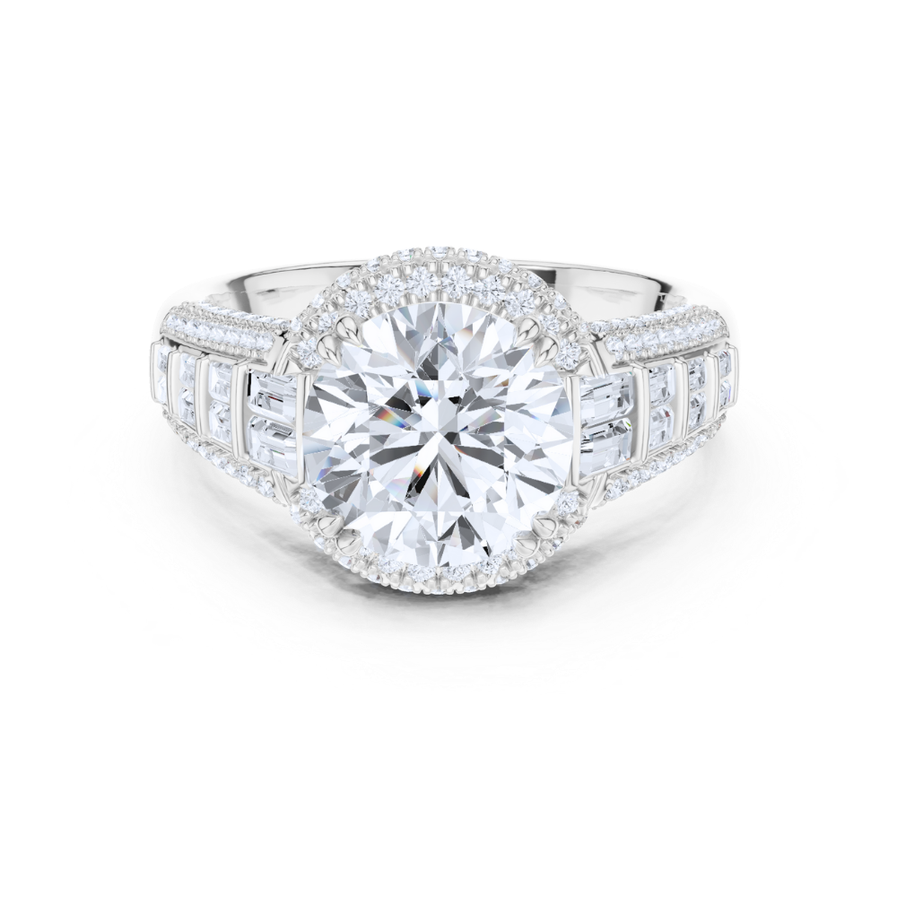 Regal Round Halo Baguette Ring