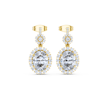 Oval Floral Halo Diamond Dangle Earrings