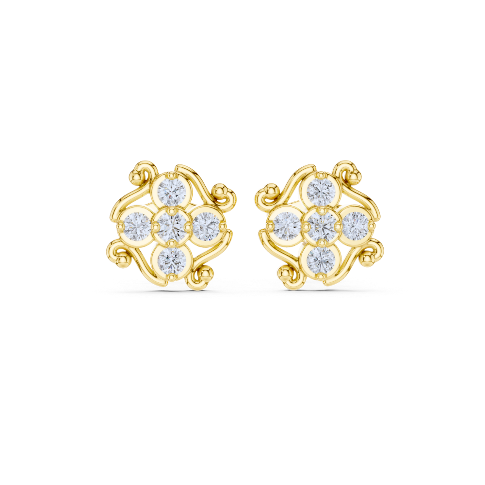 Vintage Swirl Floral Diamond Stud Earrings