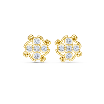 Vintage Swirl Floral Diamond Stud Earrings