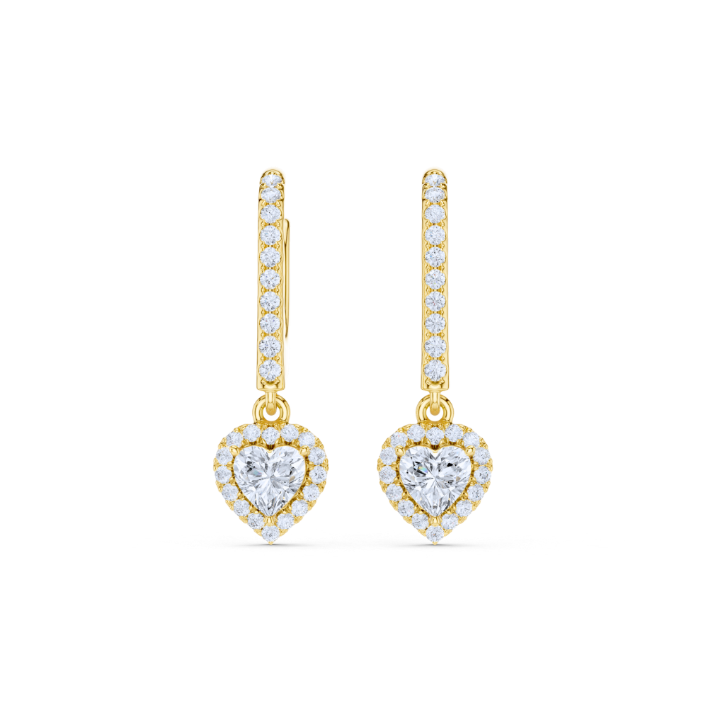 Heart Halo Drop Diamond Earrings