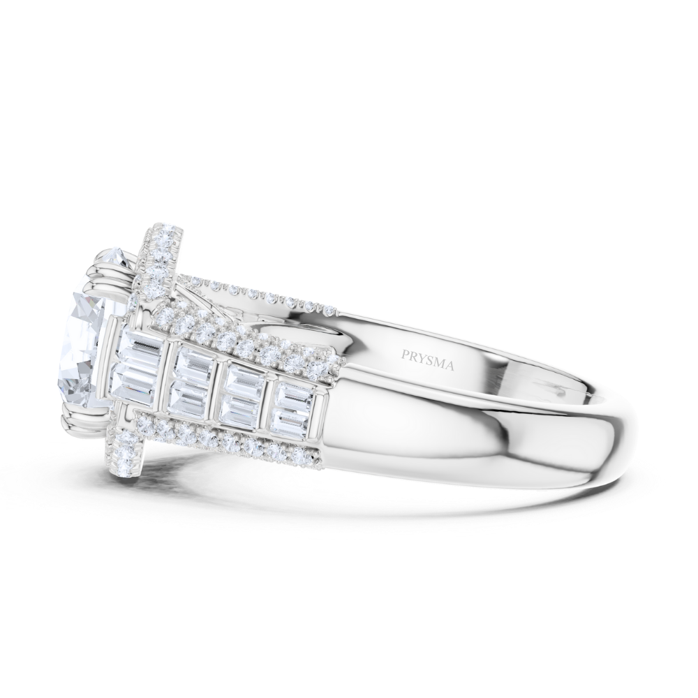 Regal Round Halo Baguette Ring
