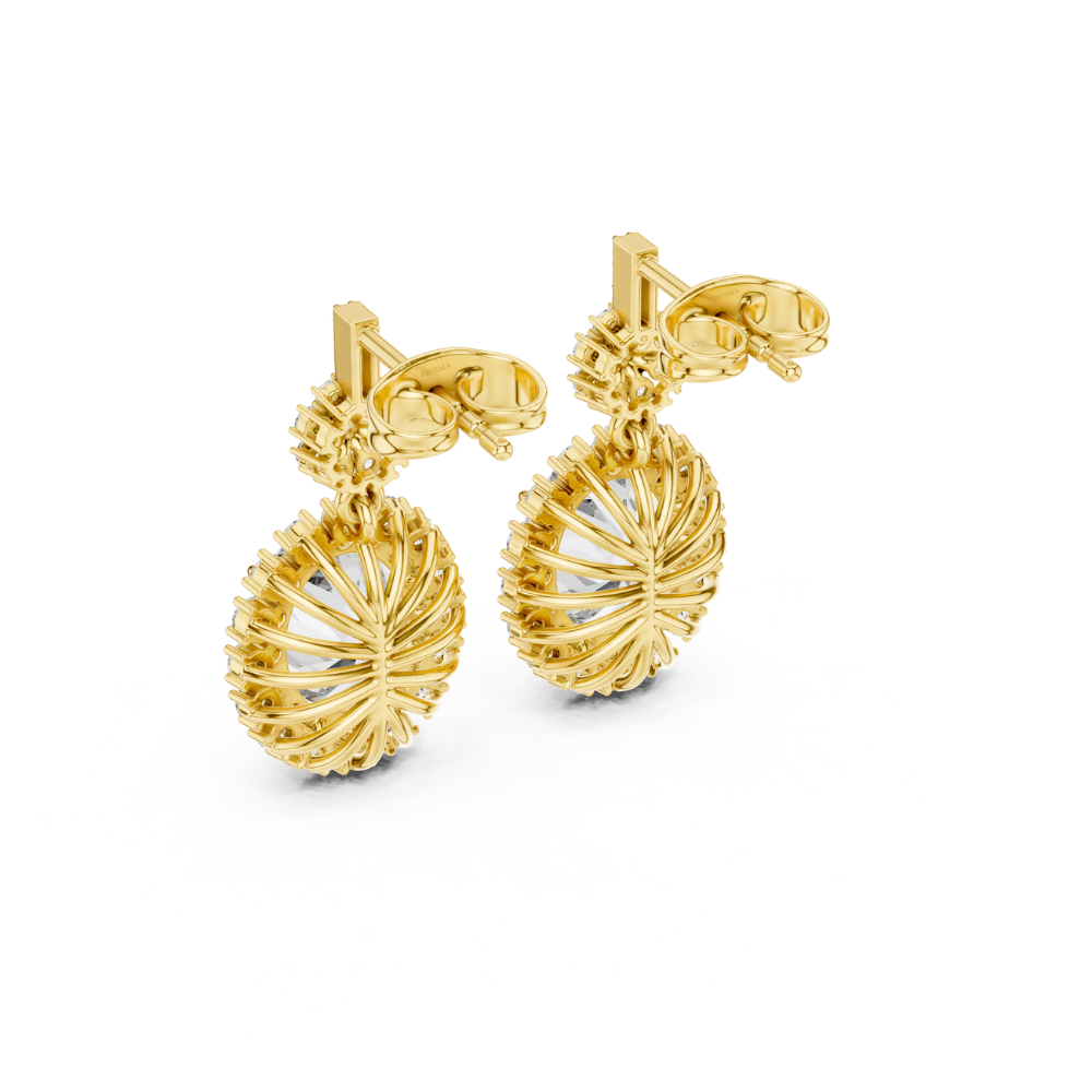 Oval Floral Halo Diamond Dangle Earrings