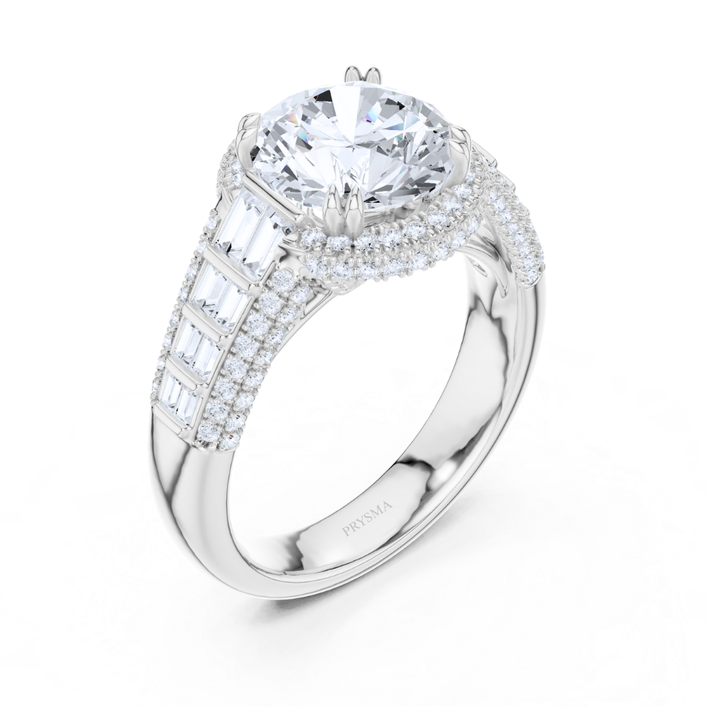 Regal Round Halo Baguette Ring
