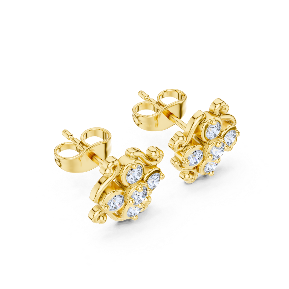 Vintage Swirl Floral Diamond Stud Earrings