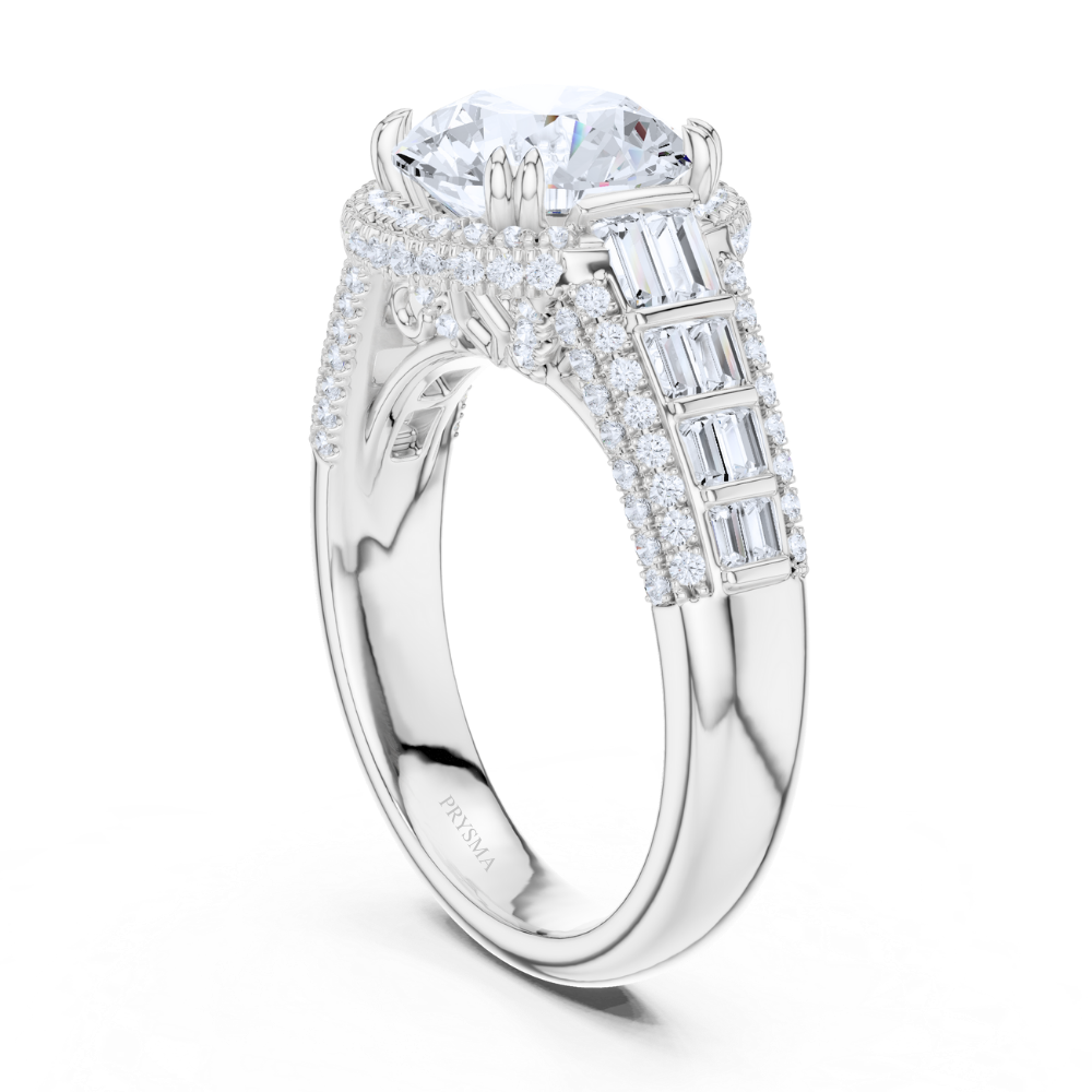 Regal Round Halo Baguette Ring