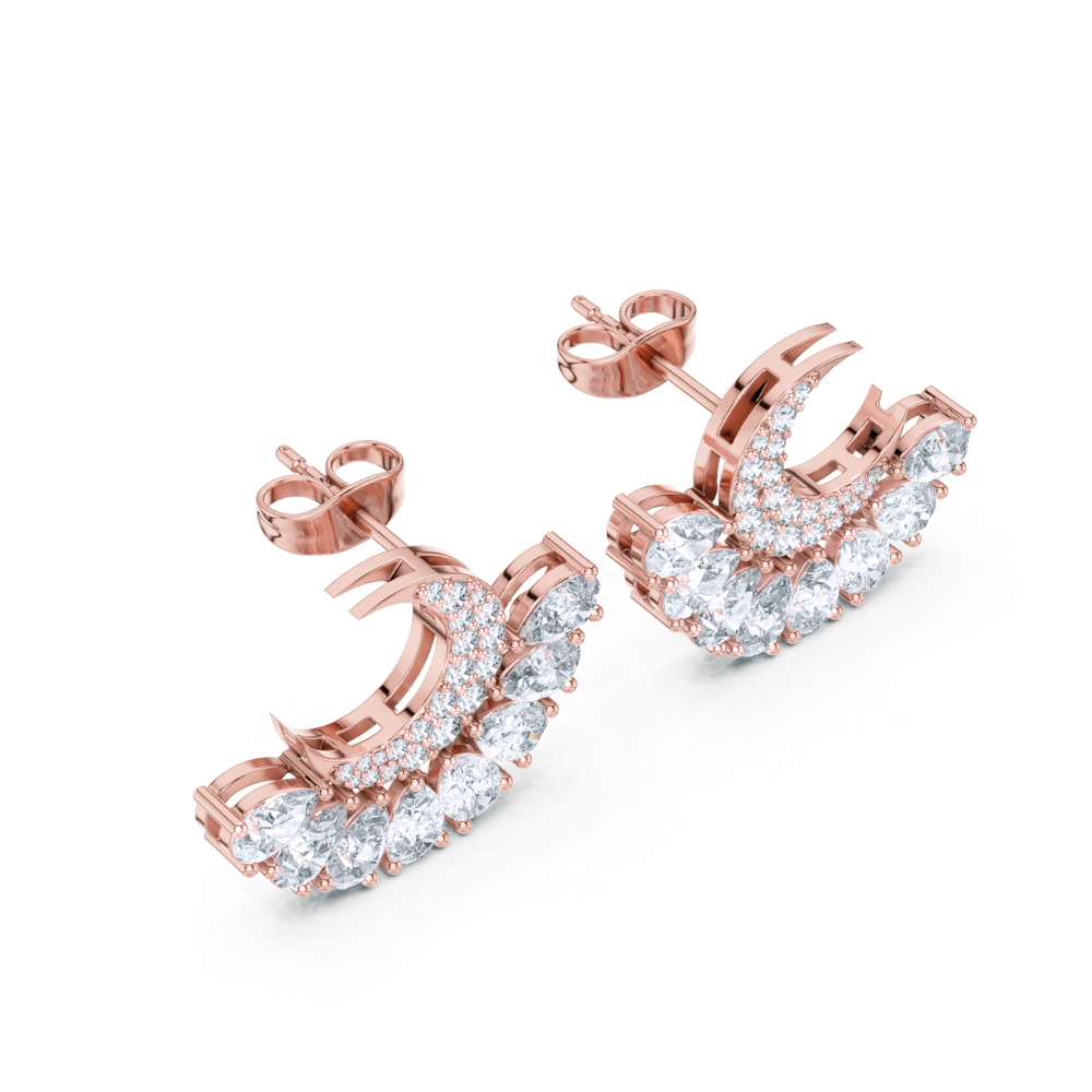 Celestial Crescent Diamond Stud Earrings