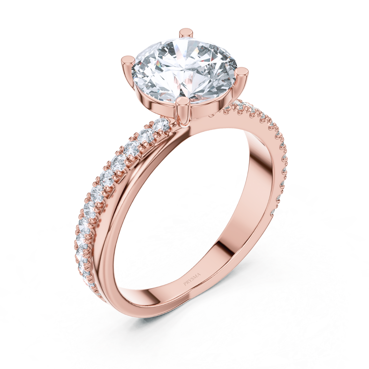 Elegant Round-Cut Solitaire Ring With Diamond Pave Band