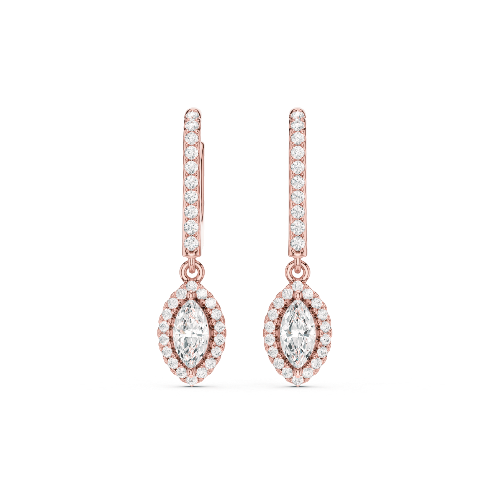 Marquise Halo Drop Diamond Earrings