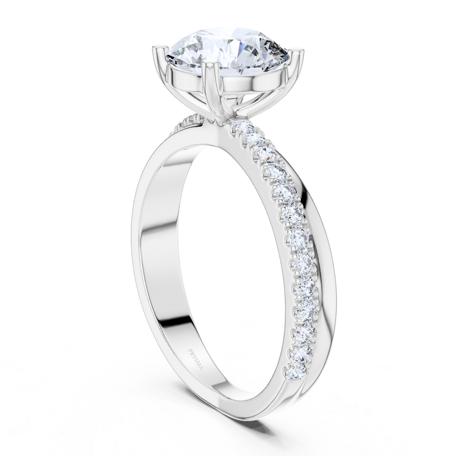 Elegant Round-Cut Solitaire Ring With Diamond Pave Band