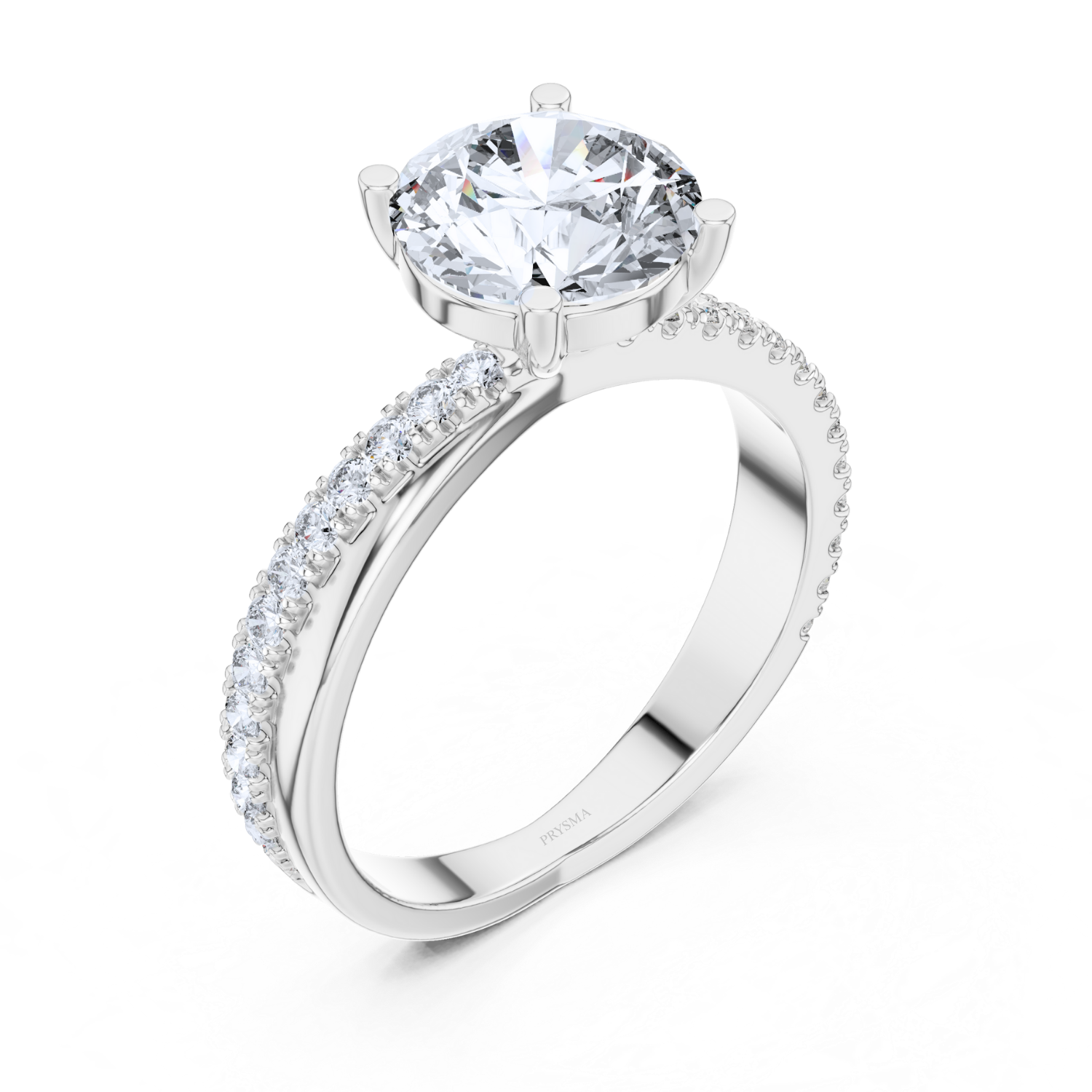 Elegant Round-Cut Solitaire Ring With Diamond Pave Band
