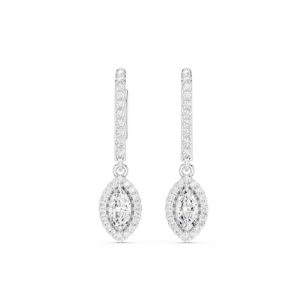 Marquise Halo Drop Diamond Earrings