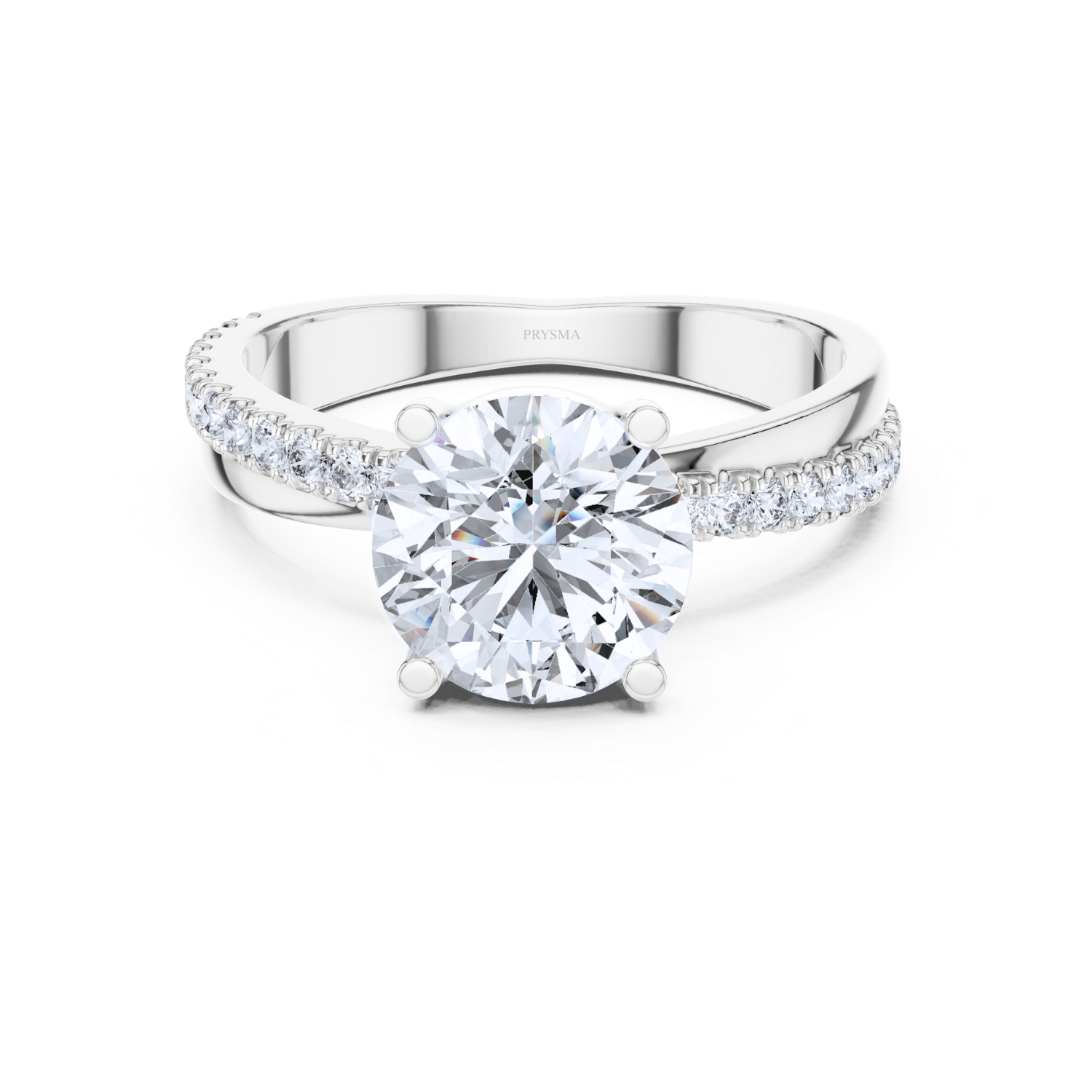 Elegant Round-Cut Solitaire Ring With Diamond Pave Band
