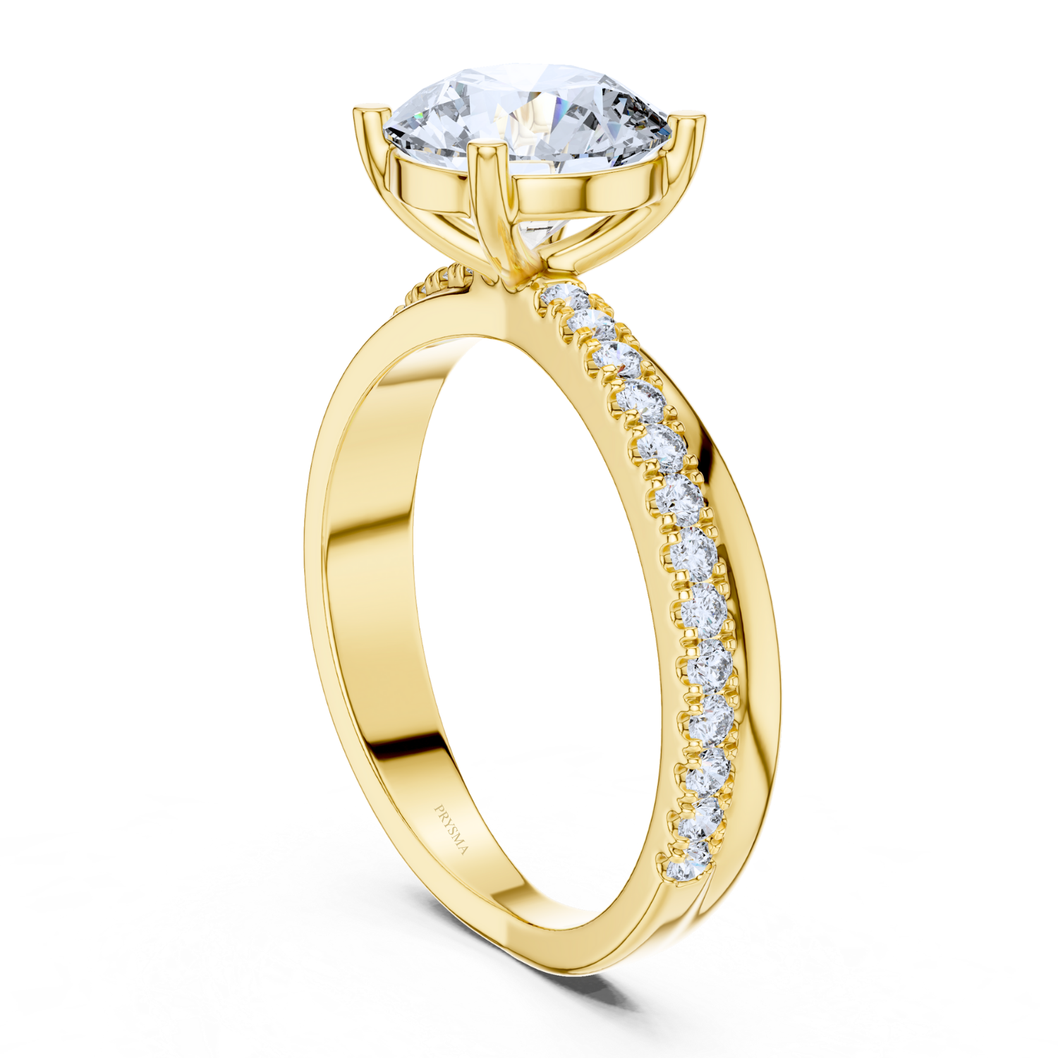 Elegant Round-Cut Solitaire Ring With Diamond Pave Band