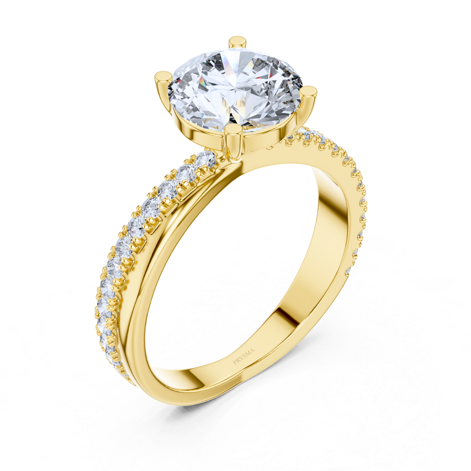 Elegant Round-Cut Solitaire Ring With Diamond Pave Band