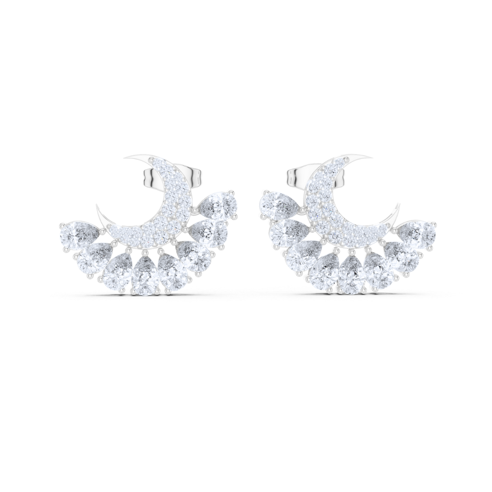Celestial Crescent Diamond Stud Earrings