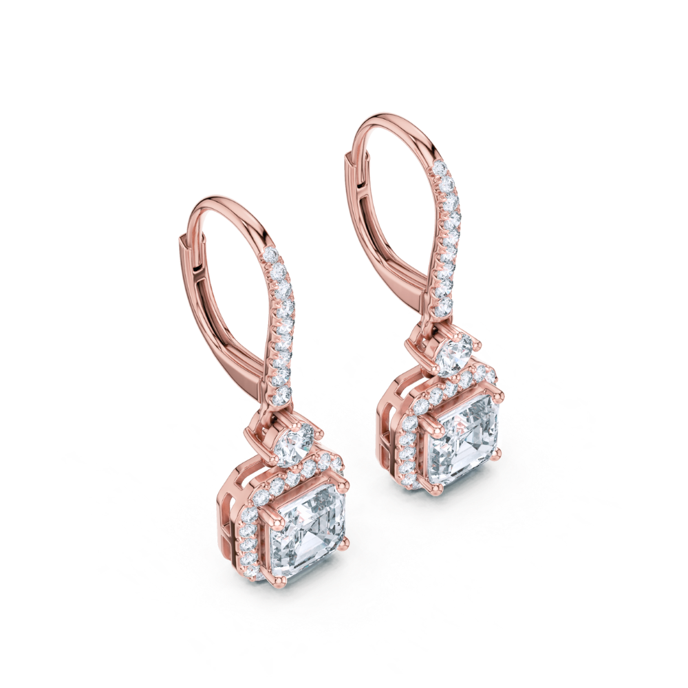 Asscher Cut Halo Drop Earrings