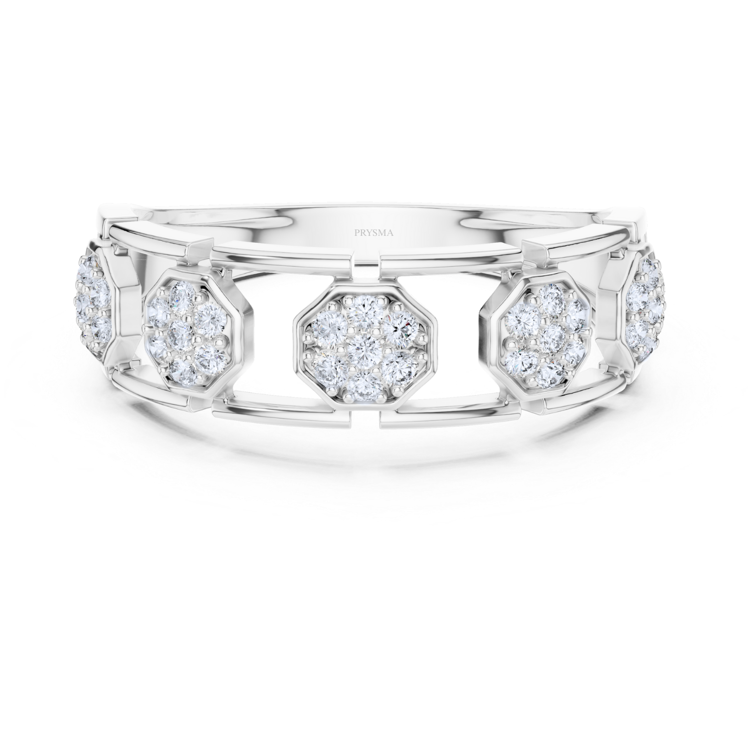 Hexagonal Diamond Cluster Openwork Ring