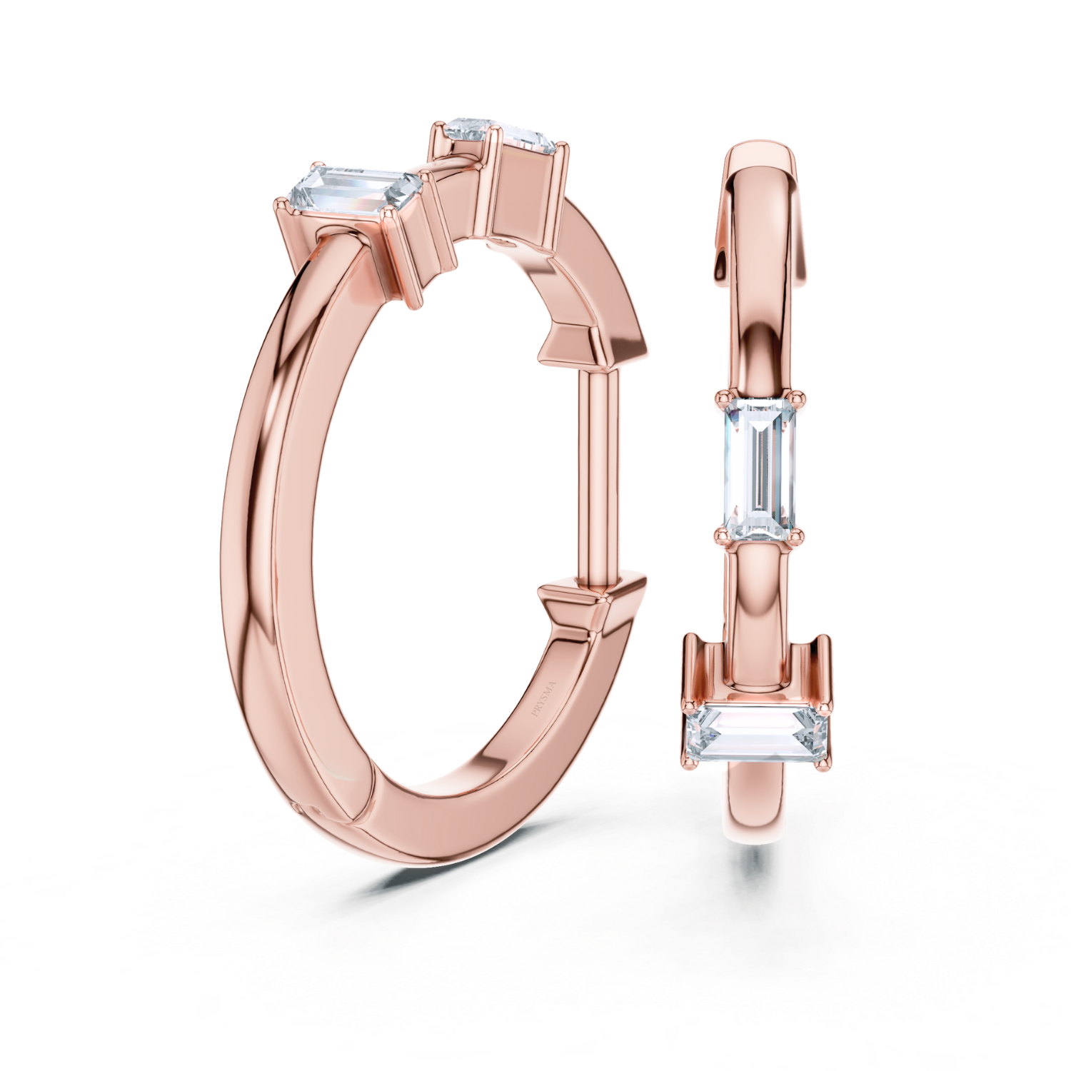 Modern Baguette Diamond Huggie Hoops