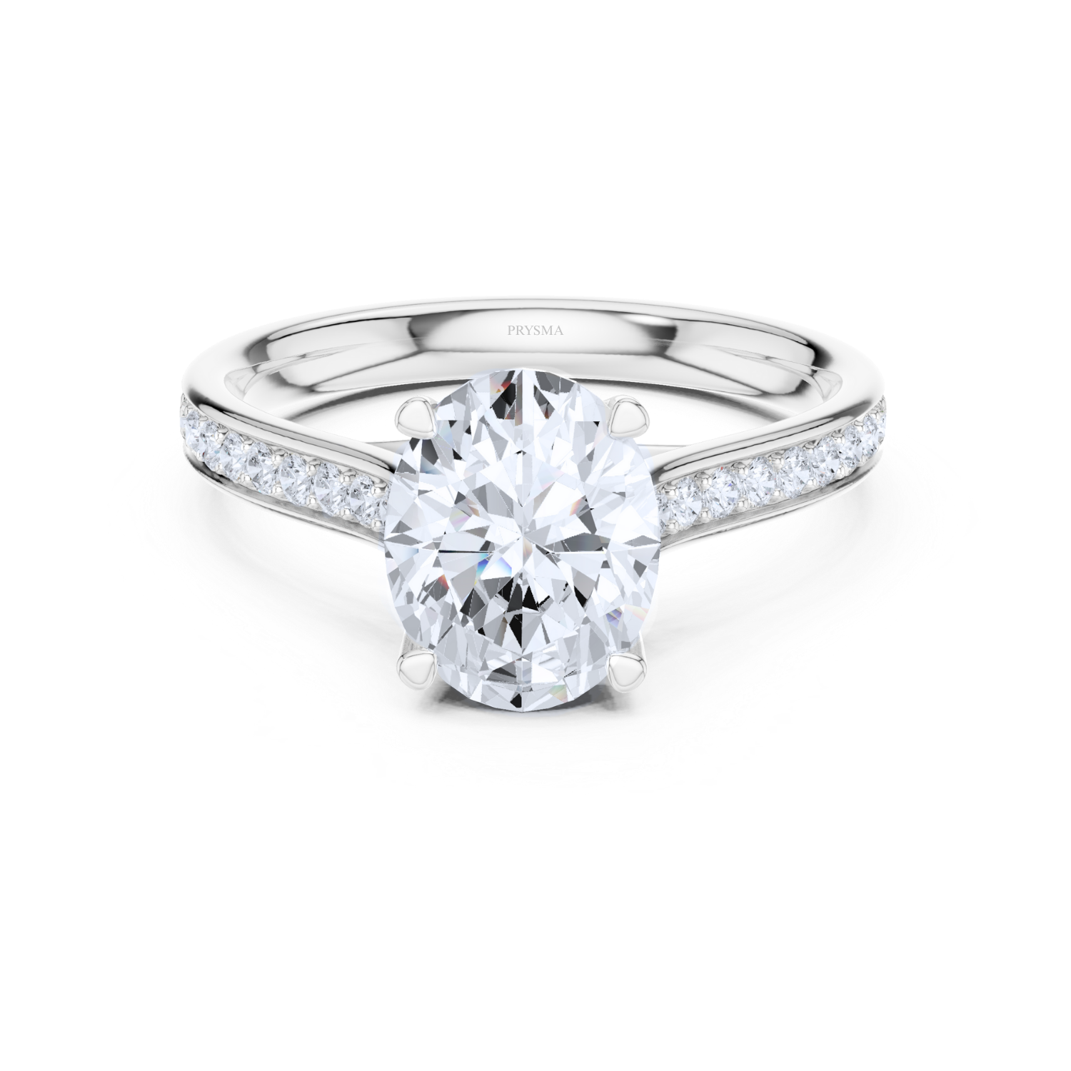 Oval Solitaire Diamond Ring With Pave Band