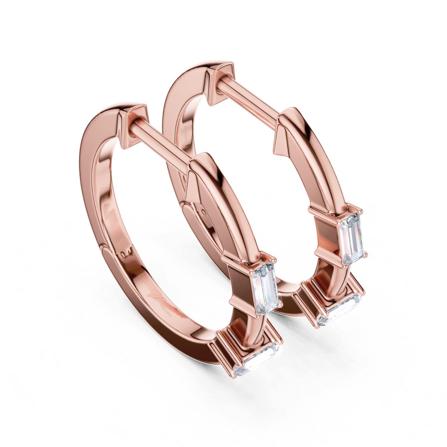 Modern Baguette Diamond Huggie Hoops