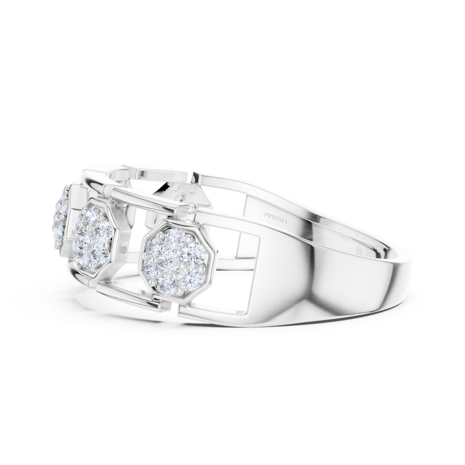 Hexagonal Diamond Cluster Openwork Ring